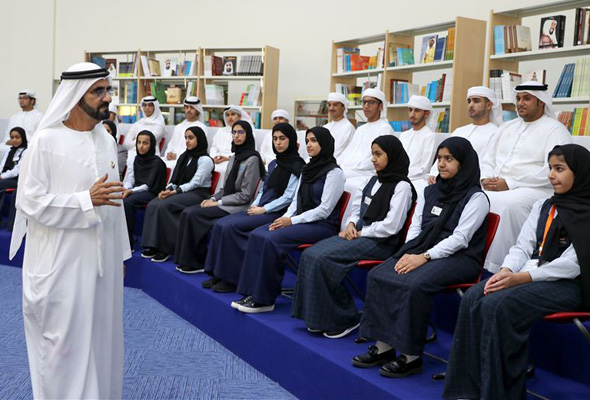 Sheikh Mohammed holds a cabinet meeting with students