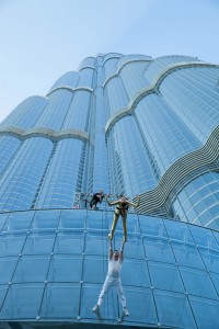 Acrobats on the side of the Burj Khalifa