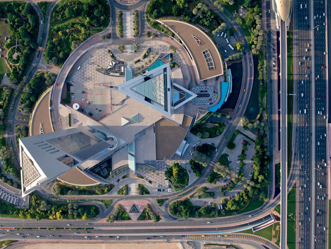 Pictures of Dubai Downtown from above. Emirates Towers and DIFC