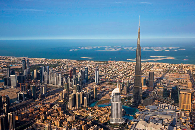 Pictures of Dubai Downtown from above. Burj Khalifa and Downtown