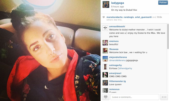 Lady Gaga coming to Dubai, announced on Instagram