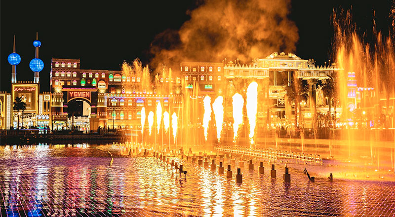 global village fire fountain show