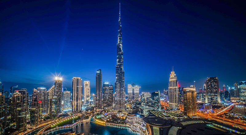 burj khalifa at night time lit up