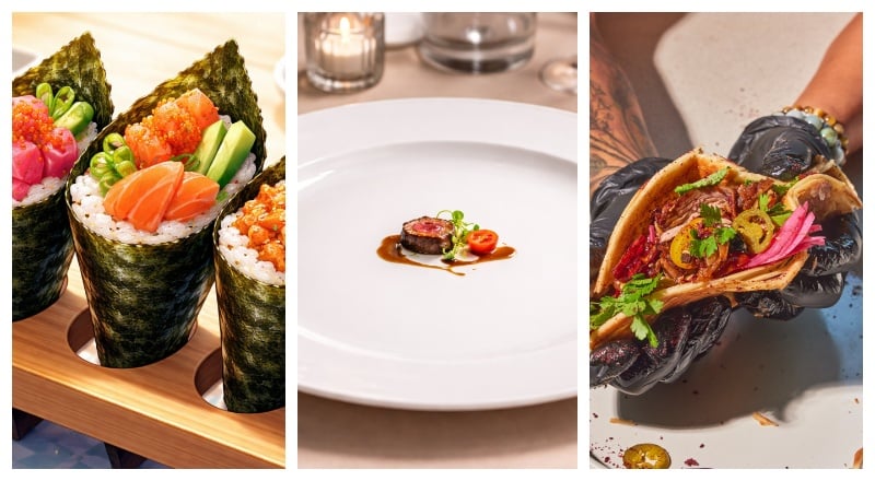 Dubai dining trends 2026 collage of new restaurant openings and packed dining rooms